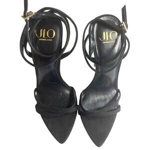 Jlo Jennifer Lopez Black Strappy Stiletto Heels With Buckle Strap 7.5M